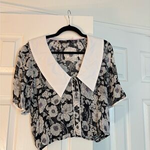 Anthropologie Floral Black and White Women's Top